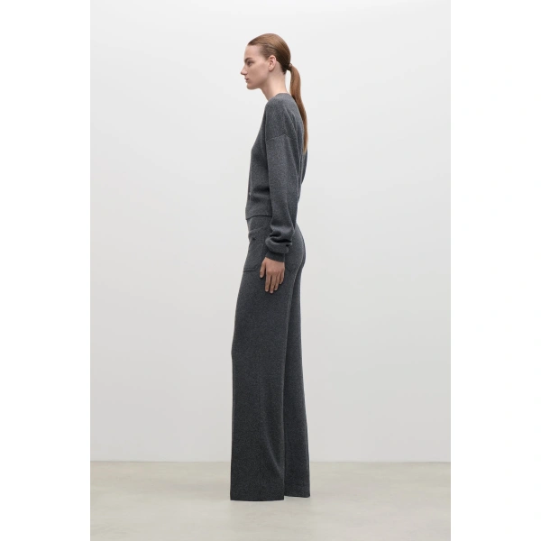 Victoria Beckham Alina Knitted Trouser in Dark Grey Marl | Pants | Coveti, view 3