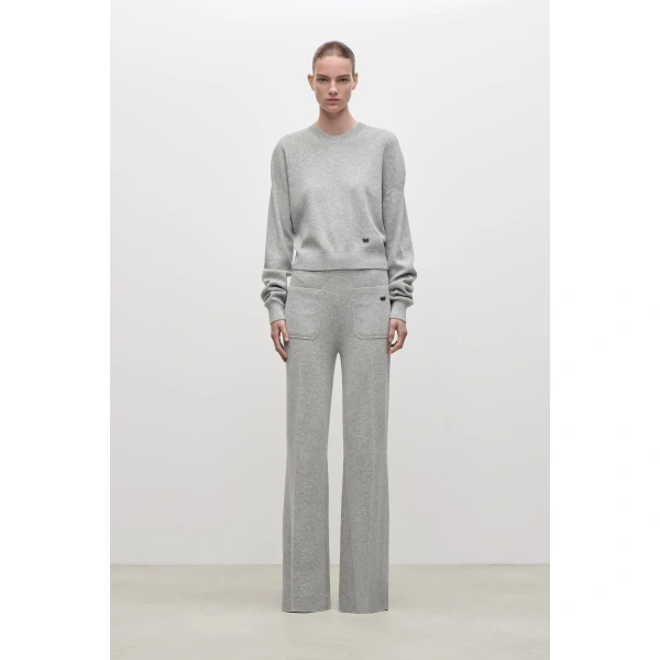 Victoria Beckham Alina Knitted Trouser in Light Grey Marl | Pants | Coveti, view 2