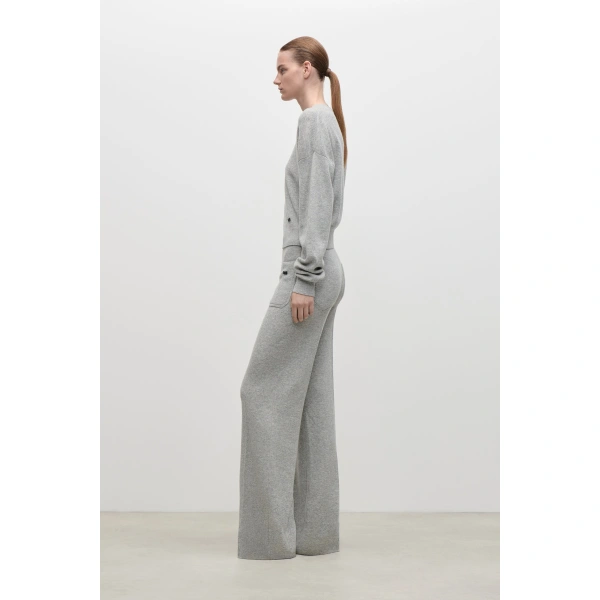 Victoria Beckham Alina Knitted Trouser in Light Grey Marl | Pants | Coveti, view 3