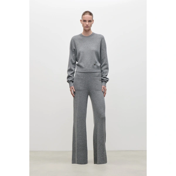 Victoria Beckham Alina Knitted Trouser in Mid Grey Marl | Pants | Coveti, view 2