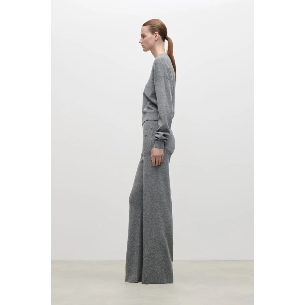 Victoria Beckham Alina Knitted Trouser in Mid Grey Marl | Pants | Coveti, view 3