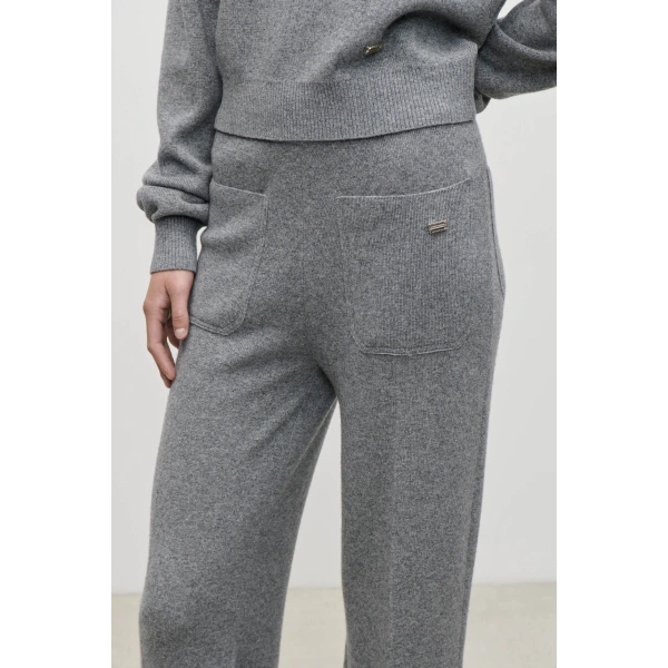 Victoria Beckham Alina Knitted Trouser in Mid Grey Marl | Pants | Coveti, view 4