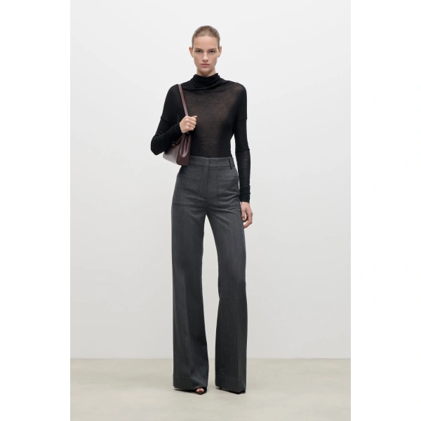 Victoria Beckham Alina Trouser in Ash Melange | Wide-Leg Pants | Coveti, view 2