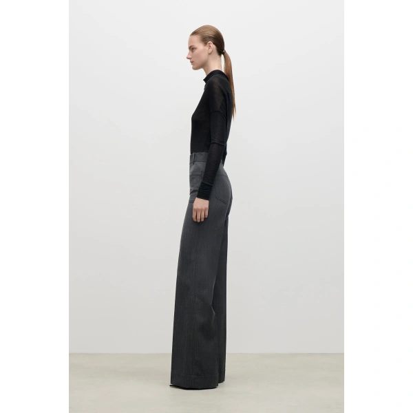 Victoria Beckham Alina Trouser in Ash Melange | Wide-Leg Pants | Coveti, view 3