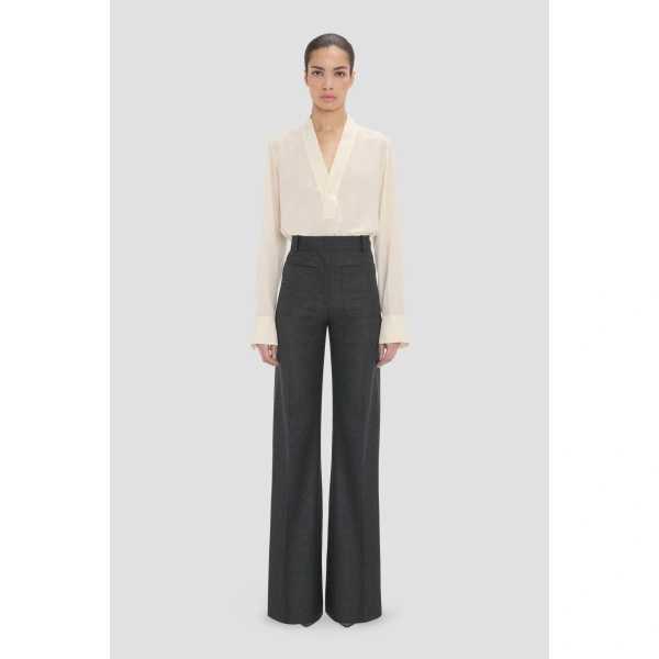 Victoria Beckham Alina Trouser in Dark Grey Melange | Wide-Leg Pants | Coveti, view 2