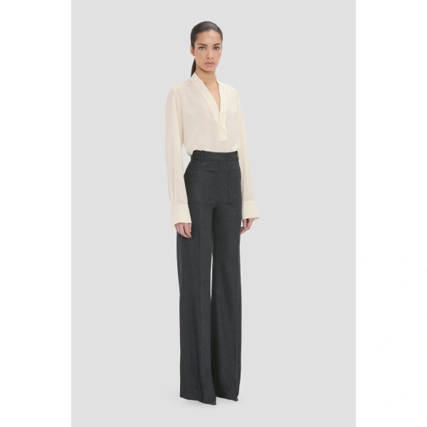 Victoria Beckham Alina Trouser in Dark Grey Melange | Wide-Leg Pants | Coveti, view 3