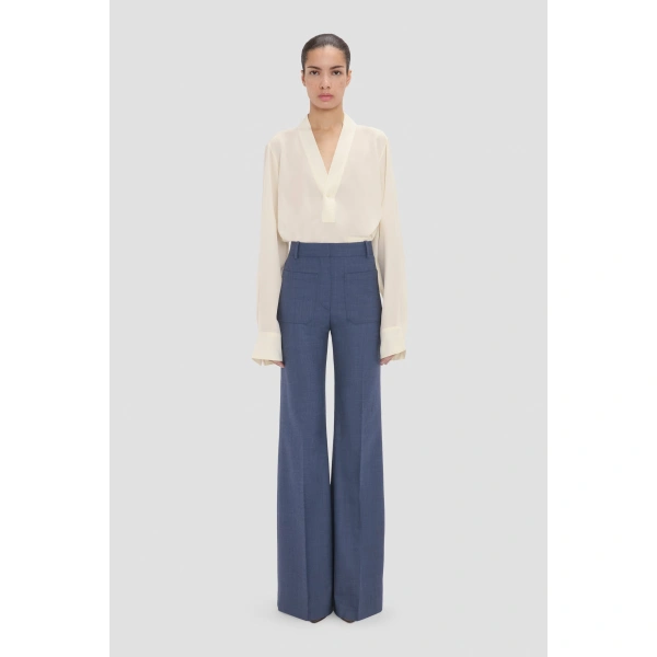 Victoria Beckham Alina Trouser in Dusk Blue Melange | Wide-Leg Pants | Coveti, view 2