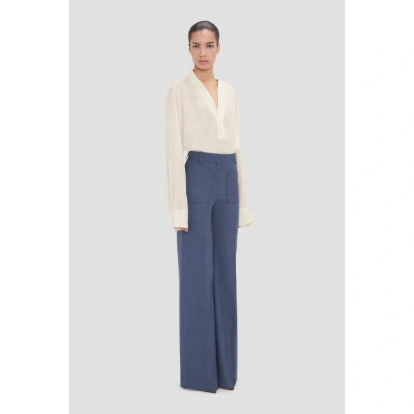 Victoria Beckham Alina Trouser in Dusk Blue Melange | Wide-Leg Pants | Coveti, view 3