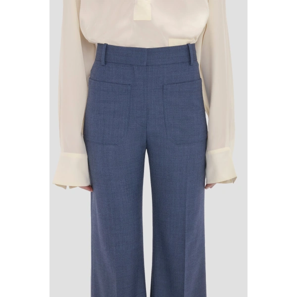 Victoria Beckham Alina Trouser in Dusk Blue Melange | Wide-Leg Pants | Coveti, view 4