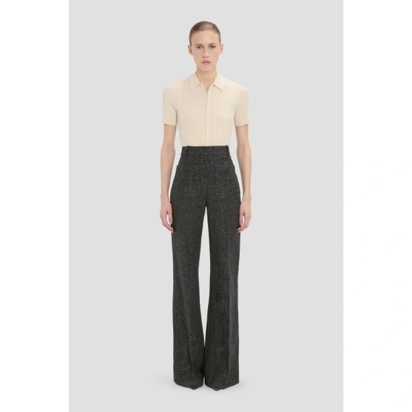 Victoria Beckham Alina Trouser in Ore Melange | Wide-Leg Pants | Coveti, view 2
