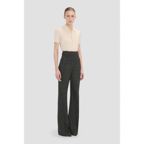 Victoria Beckham Alina Trouser in Ore Melange | Wide-Leg Pants | Coveti, view 3