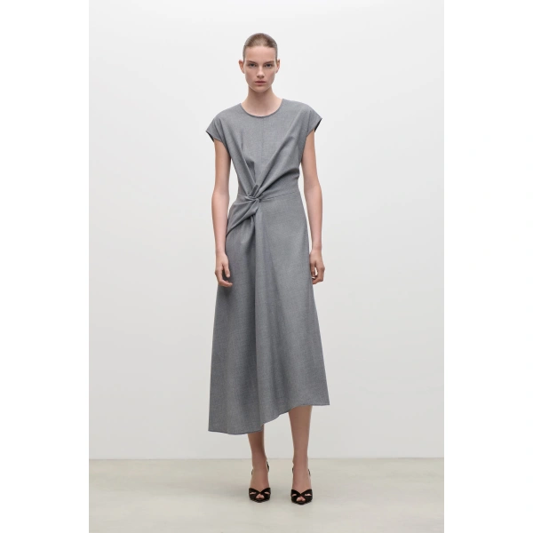 Victoria Beckham Aria Midi Dress in Light Grey Melange | Midi Dresses | Coveti, view 2