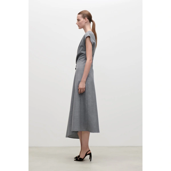 Victoria Beckham Aria Midi Dress in Light Grey Melange | Midi Dresses | Coveti, view 3