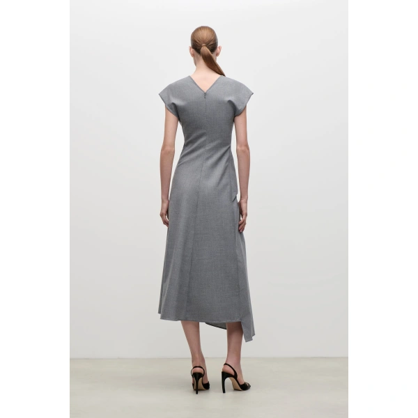 Victoria Beckham Aria Midi Dress in Light Grey Melange | Midi Dresses | Coveti, view 4