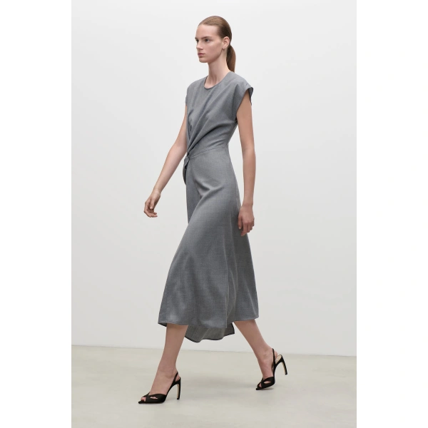 Victoria Beckham Aria Midi Dress in Light Grey Melange | Midi Dresses | Coveti, view 6