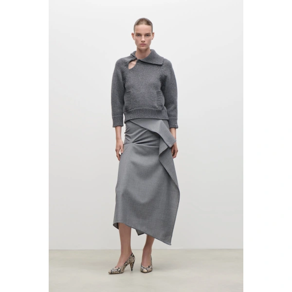 Victoria Beckham Asymmetric Collar Jumper in Granite | Sweaters | Coveti, view 2