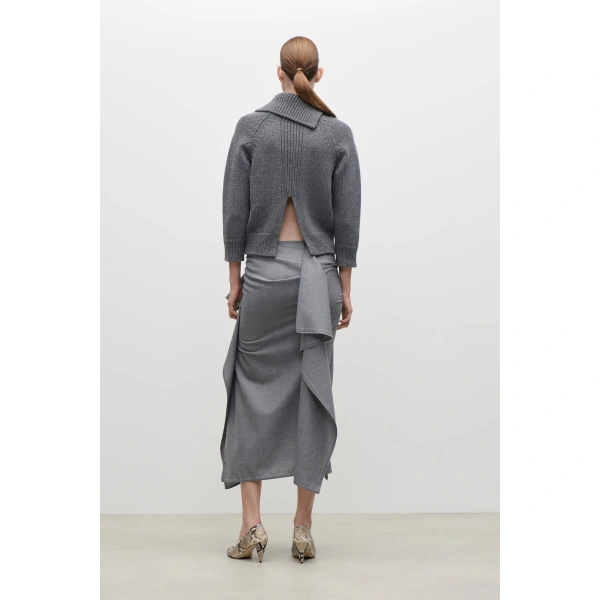 Victoria Beckham Asymmetric Collar Jumper in Granite | Sweaters | Coveti, view 4