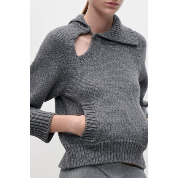 Victoria Beckham Asymmetric Collar Jumper in Granite | Sweaters | Coveti, view 5