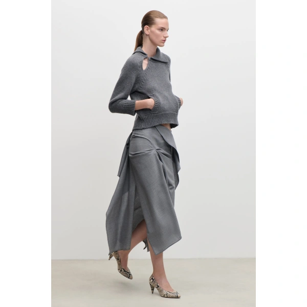 Victoria Beckham Asymmetric Collar Jumper in Granite | Sweaters | Coveti, view 6