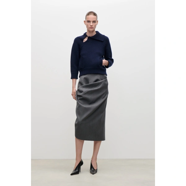 Victoria Beckham Asymmetric Collar Jumper in Navy | Sweaters | Coveti, view 3