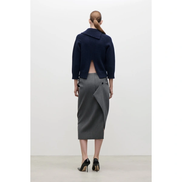 Victoria Beckham Asymmetric Collar Jumper in Navy | Sweaters | Coveti, view 5