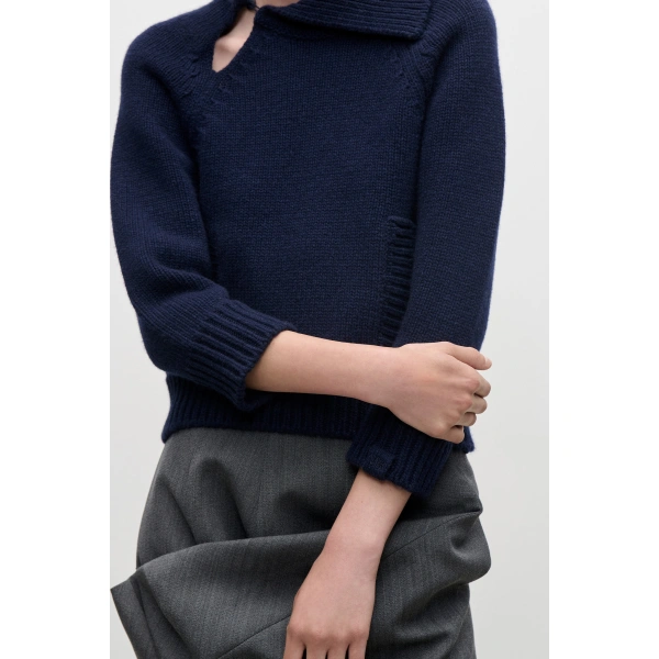 Victoria Beckham Asymmetric Collar Jumper in Navy | Sweaters | Coveti, view 6