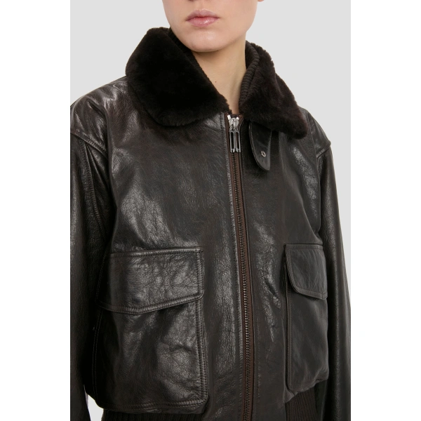 Victoria Beckham Aviator Jacket in Dark Earth | Leather Jackets | Coveti, view 3