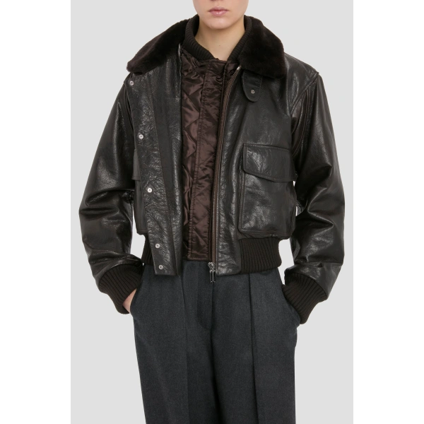 Victoria Beckham Aviator Jacket in Dark Earth | Leather Jackets | Coveti, view 4