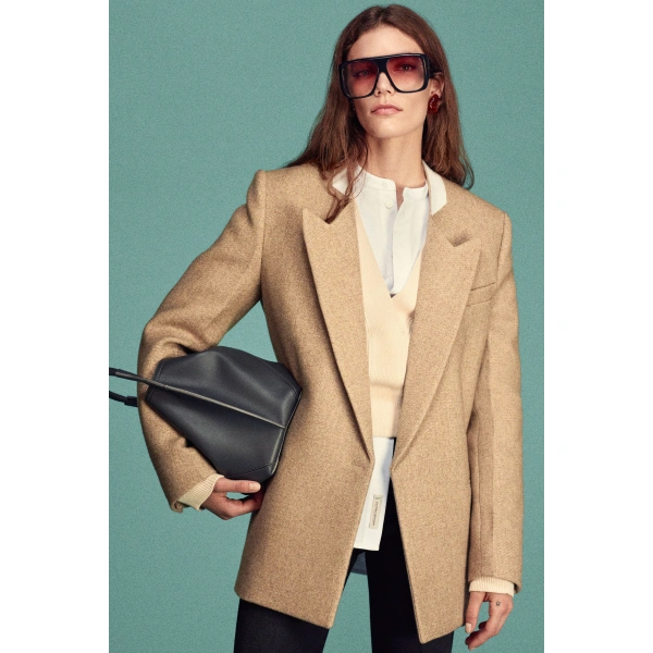 Victoria Beckham Beatrice Jacket in Camel Melange | Blazers | Coveti, view 2