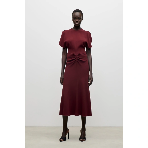 Victoria Beckham Bela Midi Dress in Burgundy | Midi Dresses | Coveti, view 2
