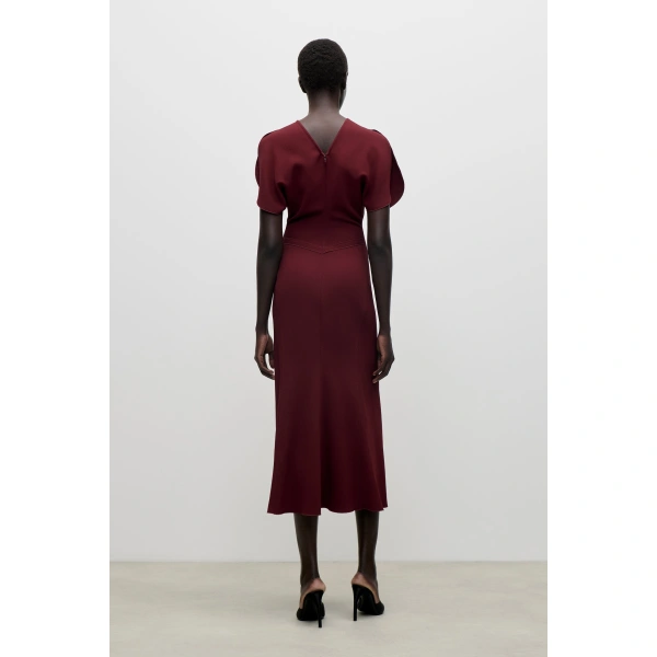 Victoria Beckham Bela Midi Dress in Burgundy | Midi Dresses | Coveti, view 4