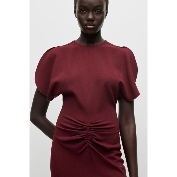 Victoria Beckham Bela Midi Dress in Burgundy | Midi Dresses | Coveti, view 5