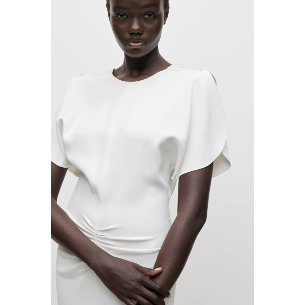 Victoria Beckham Bela Midi Dress in Ivory Bright | Midi Dresses | Coveti, view 4