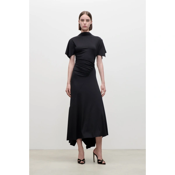 Victoria Beckham Blousey Midi Dress in Black | Midi Dresses | Coveti, view 2