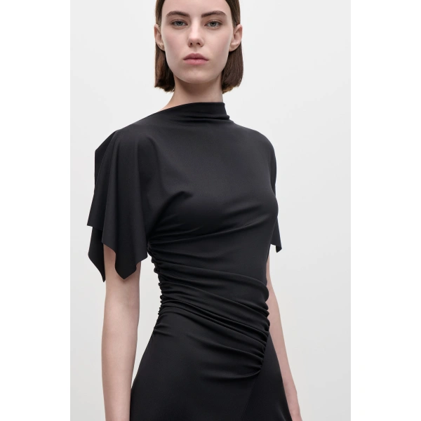 Victoria Beckham Blousey Midi Dress in Black | Midi Dresses | Coveti, view 5