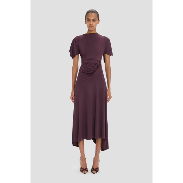 Victoria Beckham Blousey Midi Dress in Blackcurrant | Midi Dresses | Coveti, view 2