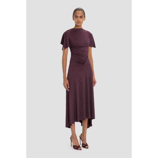 Victoria Beckham Blousey Midi Dress in Blackcurrant | Midi Dresses | Coveti, view 3