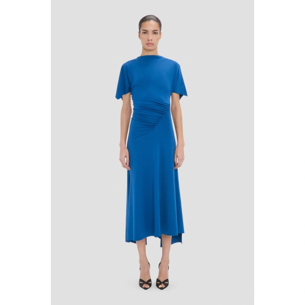 Victoria Beckham Blousey Midi Dress in Blue | Midi Dresses | Coveti, view 2