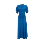 Victoria Beckham Blousey Midi Dress in Blue | Midi Dresses | Coveti