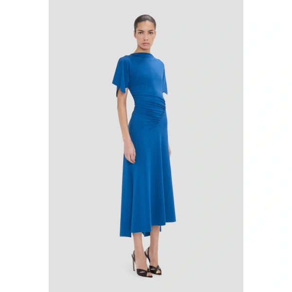 Victoria Beckham Blousey Midi Dress in Blue | Midi Dresses | Coveti, view 4