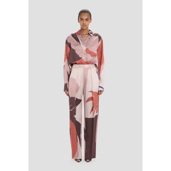 Victoria Beckham Cecilia Trouser in Abstract Earth Print | Wide-Leg Pants | Coveti, view 2