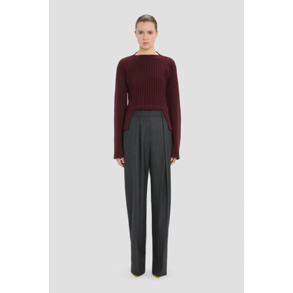Victoria Beckham Cecilia Trouser in Grey Melange | Wide-Leg Pants | Coveti, view 2