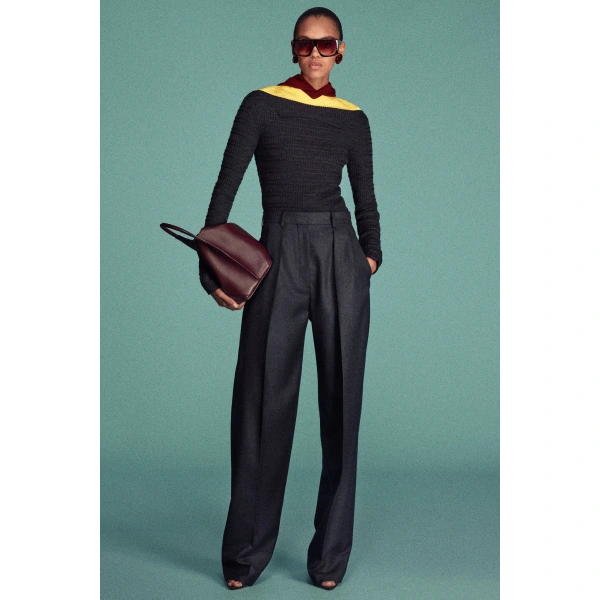 Victoria Beckham Cecilia Trouser in Grey Melange | Wide-Leg Pants | Coveti, view 3