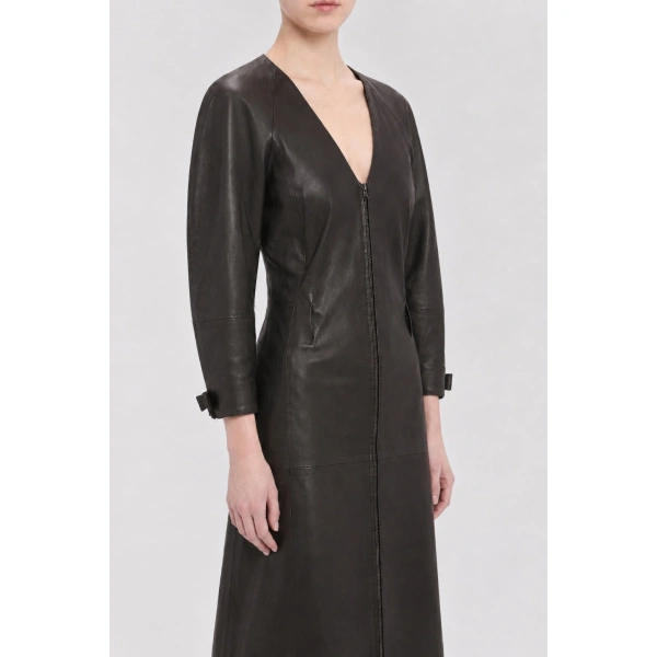 Victoria Beckham Dolman Leather Dress in Dark Earth | Midi Dresses | Coveti, view 3