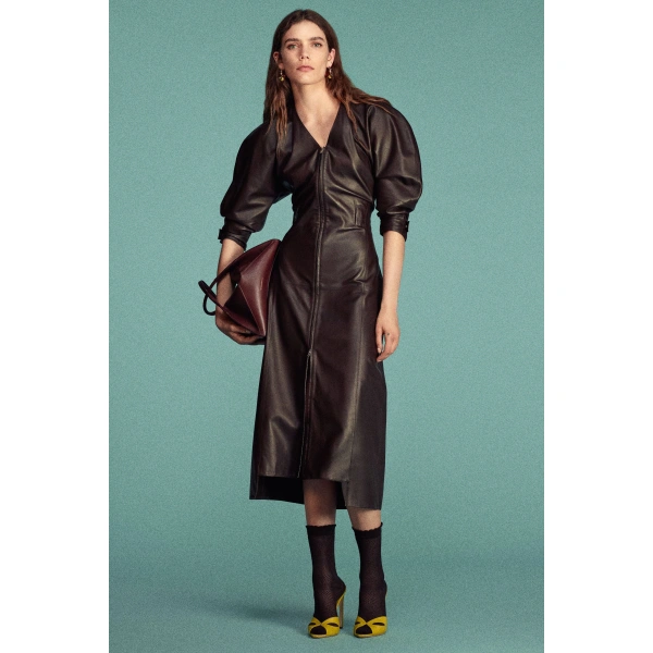 Victoria Beckham Dolman Leather Dress in Dark Earth | Midi Dresses | Coveti, view 4