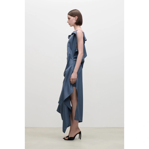 Victoria Beckham Draped Midi Dress in Storm Blue | Midi Dresses | Coveti, view 3