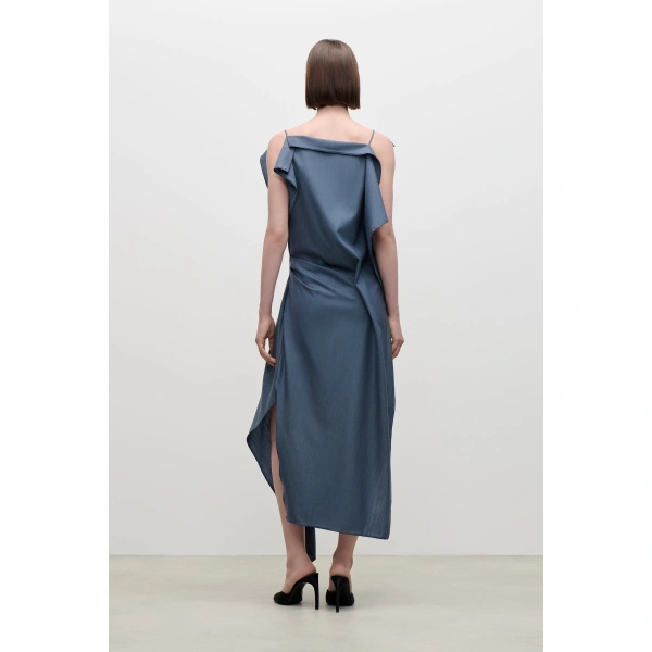 Victoria Beckham Draped Midi Dress in Storm Blue | Midi Dresses | Coveti, view 4