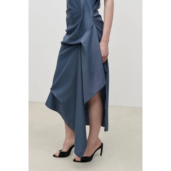 Victoria Beckham Draped Midi Dress in Storm Blue | Midi Dresses | Coveti, view 5