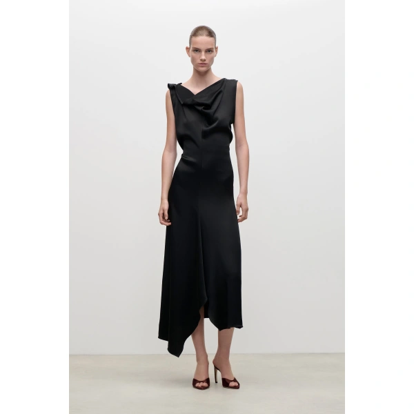Victoria Beckham Draped Tailored Midi Dress in Black | Midi Dresses | Coveti, view 2