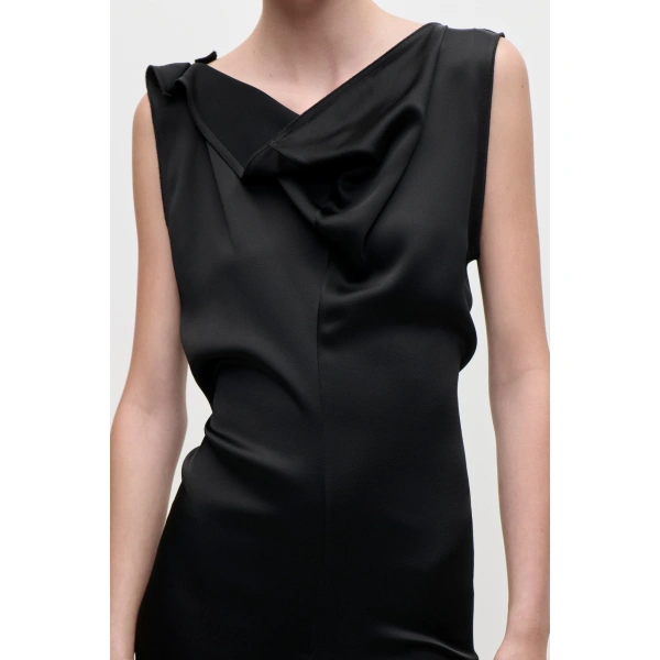 Victoria Beckham Draped Tailored Midi Dress in Black | Midi Dresses | Coveti, view 4